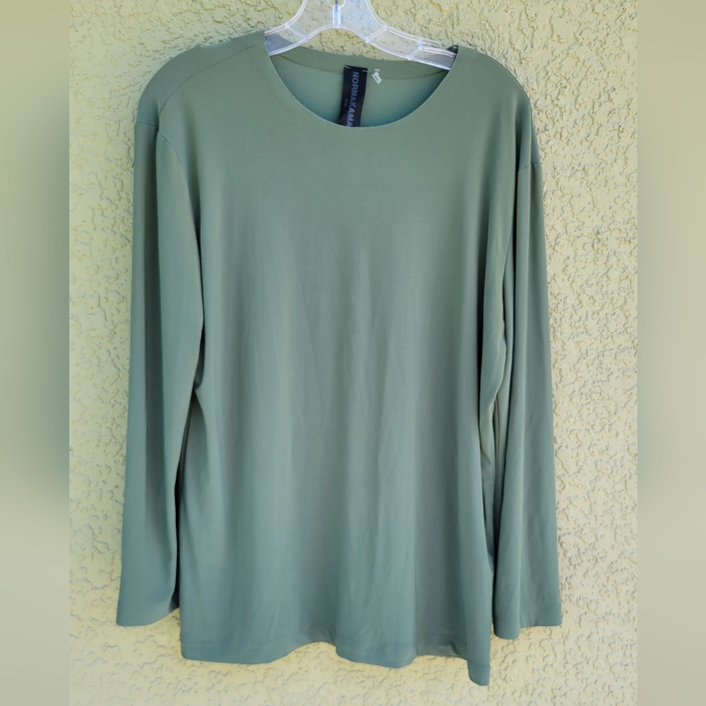 Norma Kamali Green Jersey Tunic Long Sleeve Shirt